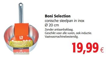 Promoties Boni selection conische steelpan in inox - Boni - Geldig van 10/10/2018 tot 23/10/2018 bij Colruyt