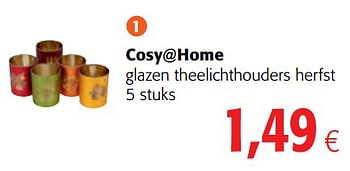 Promoties Cosy@home glazen theelichthouders herfst - Cosy Home - Geldig van 10/10/2018 tot 23/10/2018 bij Colruyt
