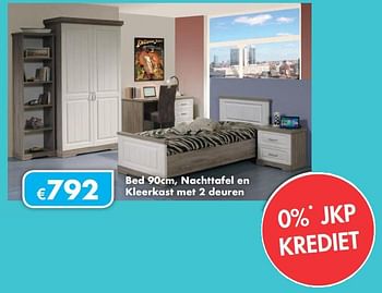 Promoties Bed 90cm, nachttafel en kleerkast met 2 deuren - Huismerk - O & O Trendy Wonen - Geldig van 15/10/2018 tot 30/11/2018 bij O & O Trendy Wonen