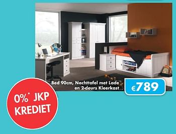 Promoties Bed 90cm, nachttafel met lade en 2-deurs kleerkast - Huismerk - O & O Trendy Wonen - Geldig van 15/10/2018 tot 30/11/2018 bij O & O Trendy Wonen