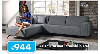 Promoties Salon 3-zit met terminal in stof - Huismerk - O & O Trendy Wonen - Geldig van 15/10/2018 tot 30/11/2018 bij O & O Trendy Wonen