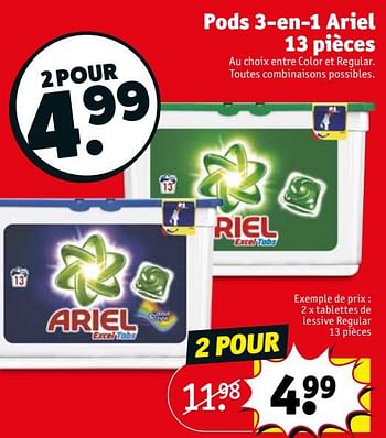 Promotions Tablettes de lessive regular - Ariel - Valide de 09/10/2018 à 21/10/2018 chez Kruidvat