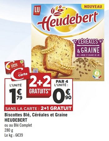 Promotions Biscottes blé, céréales et graine heudebert - Lu - Valide de 09/10/2018 à 21/10/2018 chez Géant Casino