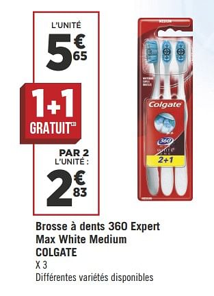 Promotions Brosse à dents 360 expert max white medium colgate - Colgate - Valide de 09/10/2018 à 21/10/2018 chez Géant Casino