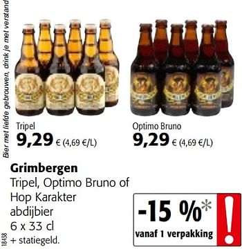 Promoties Grimbergen tripel, optimo bruno of hop karakter abdijbier - Grimbergen - Geldig van 10/10/2018 tot 23/10/2018 bij Colruyt