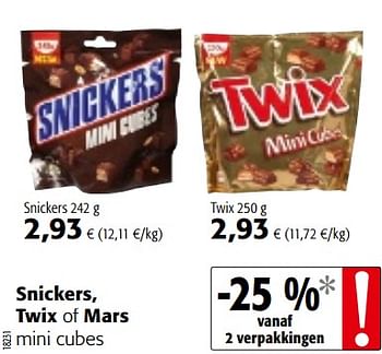 Promoties Snickers, twix of mars mini cubes - Huismerk - Colruyt - Geldig van 10/10/2018 tot 23/10/2018 bij Colruyt