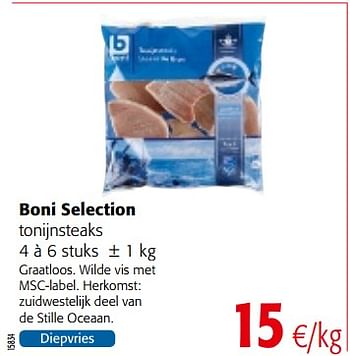 Promoties Boni selection tonijnsteaks - Boni - Geldig van 10/10/2018 tot 23/10/2018 bij Colruyt
