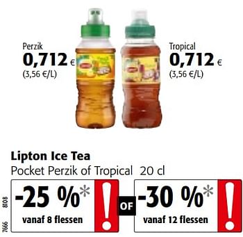 Promoties Lipton ice tea pocket perzik of tropical - Lipton - Geldig van 10/10/2018 tot 23/10/2018 bij Colruyt