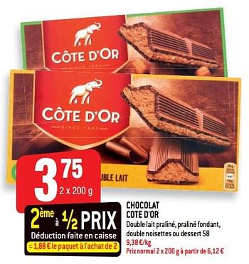 Promotions Chocolat cote d`or - Cote D'Or - Valide de 17/10/2018 à 23/10/2018 chez Smatch