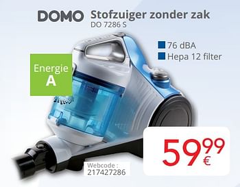 Promoties Domo elektro stofzuiger zonder zak do 7286 s - Domo elektro - Geldig van 01/10/2018 tot 28/10/2018 bij Eldi