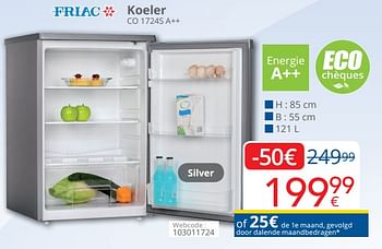 Promoties Friac koeler co 1724s a++ - Friac - Geldig van 01/10/2018 tot 28/10/2018 bij Eldi