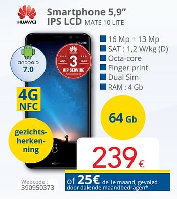 Promoties Huawei smartphone 5,9`` ips lcd mate 10 lite - Huawei - Geldig van 01/10/2018 tot 28/10/2018 bij Eldi