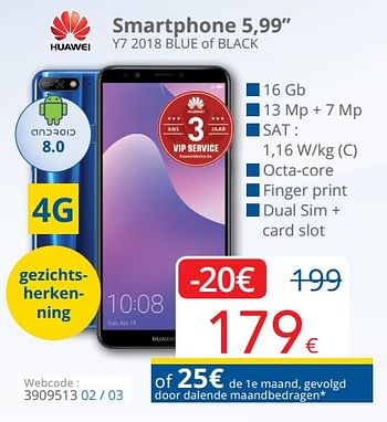 Promotions Huawei smartphone 5,99`` y7 2018 blue of black - Huawei - Valide de 01/10/2018 à 28/10/2018 chez Eldi
