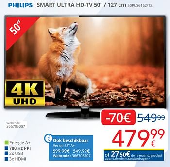 Promoties Philips smart ultra hd-tv 50`` - 127 cm 50pus6162-12 - Philips - Geldig van 01/10/2018 tot 28/10/2018 bij Eldi