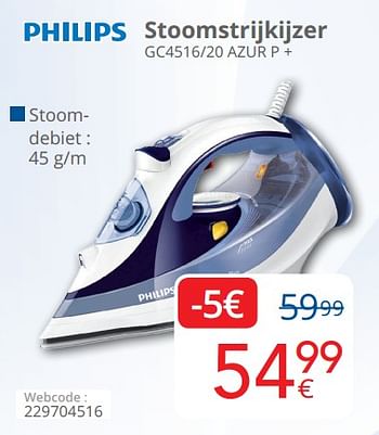 Promoties Philips stoomstrijkijzer gc4516-20 azur p + - Philips - Geldig van 01/10/2018 tot 28/10/2018 bij Eldi