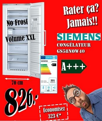 Promotions Siemens congelateur gs58now40 - Siemens - Valide de 01/10/2018 à 31/10/2018 chez Electro Zschau