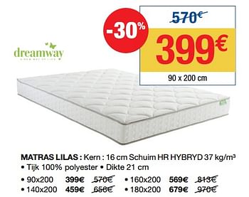 Promoties Matras lilas - Dreamway - Geldig van 01/10/2018 tot 31/10/2018 bij De Matrassenkoning