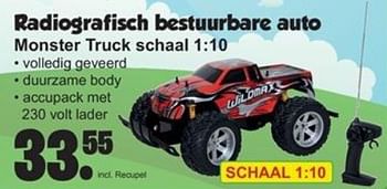Promotions Radiografisch bestuurbare auto monster truck schaal 1:10 - Produit Maison - Van Cranenbroek - Valide de 08/10/2018 à 28/10/2018 chez Van Cranenbroek