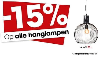 Promoties Hanglamp diana - Huismerk - Kwantum - Geldig van 15/10/2018 tot 28/10/2018 bij Kwantum