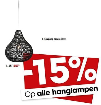 Promoties Hanglamp rana - Huismerk - Kwantum - Geldig van 15/10/2018 tot 28/10/2018 bij Kwantum