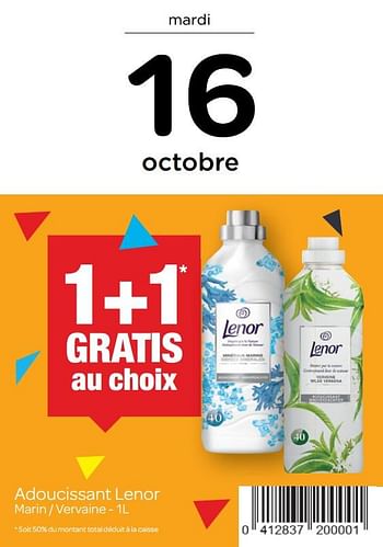 Promotions Adoucissant lenor marin - vervaine - Lenor - Valide de 01/10/2018 à 16/10/2018 chez Carrefour
