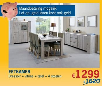 Promoties Eetkamer dressoir + vitrine + tafel + 4 stoelen - Huismerk - De Prijzenklopper - Geldig van 01/10/2018 tot 31/10/2018 bij De Prijzenklopper