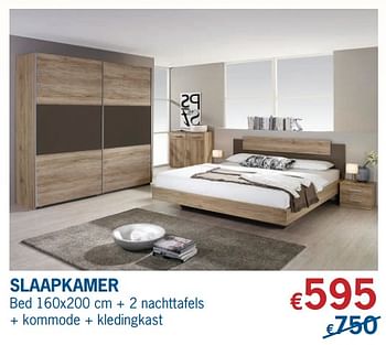 Huismerk - De Prijzenklopper bed 160x200 cm + 2 nachttafels + kommode + kledingkast - Promotie bij De Prijzenklopper