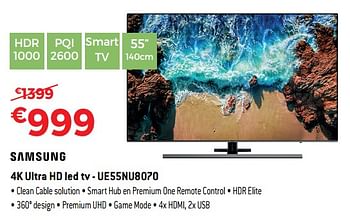 Promoties Samsung 4k ultra hd led tv - ue55nu8070 - Samsung - Geldig van 01/10/2018 tot 31/10/2018 bij Exellent