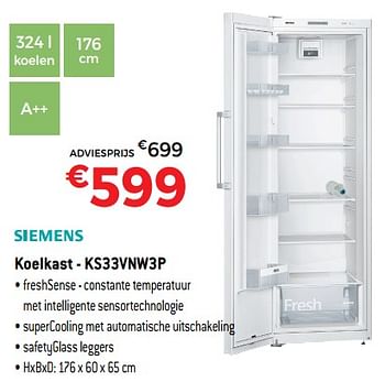 Promoties Siemens koelkast - ks33vnw3p - Siemens - Geldig van 01/10/2018 tot 31/10/2018 bij Exellent