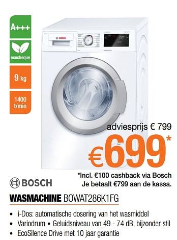 Promoties Bosch wasmachine bowat286k1fg - Bosch - Geldig van 01/10/2018 tot 31/10/2018 bij Expert