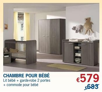 Promotions Chambre pour bébé lit bébé + garde-robe 2 portes + commode pour bébé - Produit maison - De Prijzenklopper - Valide de 01/10/2018 à 31/10/2018 chez Le Casse Prix
