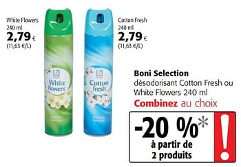Promotions Boni selection désodorisant cotton fresh ou white flowers - Boni - Valide de 10/10/2018 à 23/10/2018 chez Colruyt
