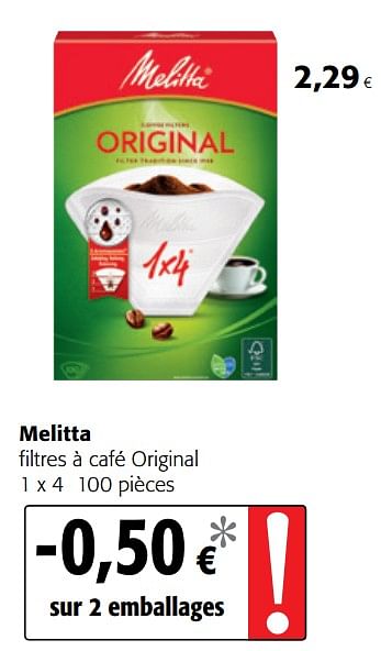 Promotions Melitta filtres à café original - Melitta - Valide de 10/10/2018 à 23/10/2018 chez Colruyt