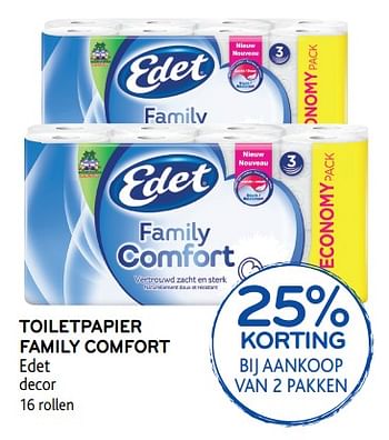 Promotions Toiletpapier family comfort edet decor 25% korting - Edet - Valide de 24/10/2018 à 06/11/2018 chez Alvo