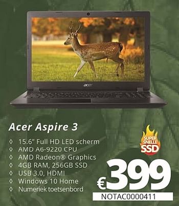 Promoties Acer aspire 3 - Acer - Geldig van 05/10/2018 tot 30/11/2018 bij Compudeals