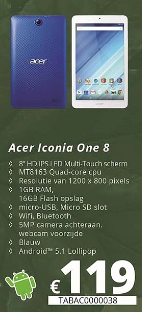 Promotions Acer iconia one 8 - Acer - Valide de 05/10/2018 à 30/11/2018 chez Compudeals