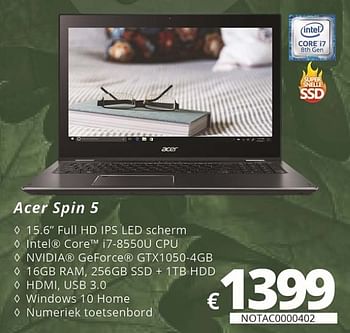 Promotions Acer spin 5 - Acer - Valide de 05/10/2018 à 30/11/2018 chez Compudeals