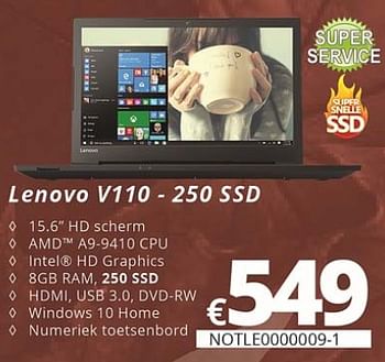Promoties Lenovo v110 - 250 ssd - Lenovo - Geldig van 05/10/2018 tot 30/11/2018 bij Compudeals