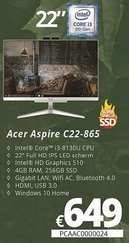 Promoties Acer aspire c22-865 - Acer - Geldig van 05/10/2018 tot 30/11/2018 bij Compudeals