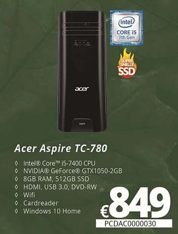 Promoties Acer aspire tc-780 - Acer - Geldig van 05/10/2018 tot 30/11/2018 bij Compudeals