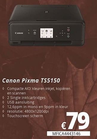 Promoties Canon pixma ts5150 - Canon - Geldig van 05/10/2018 tot 30/11/2018 bij Compudeals