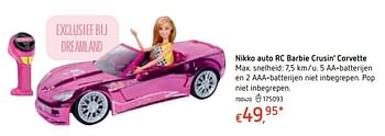 Promoties Nikko auto rc barbie crusin` corvette - Nikko - Geldig van 18/10/2018 tot 06/12/2018 bij Dreamland