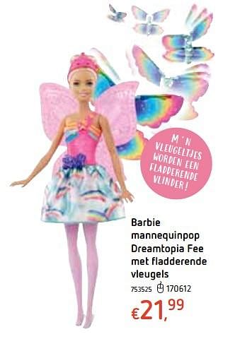 Promoties Barbie mannequinpop dreamtopia fee met fladderende vleugels - Mattel - Geldig van 18/10/2018 tot 06/12/2018 bij Dreamland
