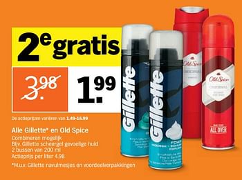 Promotions Alle gillette en old spice gillette scheergel gevoelige huid - Gillette - Valide de 15/10/2018 à 21/10/2018 chez Albert Heijn