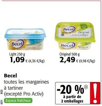 Promotions Becel toutes les margarines à tartiner - Becel - Valide de 10/10/2018 à 23/10/2018 chez Colruyt
