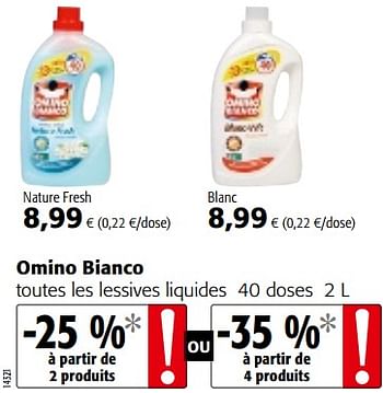 Promotions Omino bianco toutes les lessives liquides - Omino Bianco - Valide de 10/10/2018 à 23/10/2018 chez Colruyt