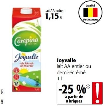 Promotions Joyvalle lait aa entier ou demi-écrémé - Joyvalle - Valide de 10/10/2018 à 23/10/2018 chez Colruyt