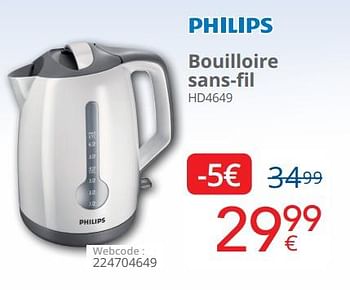Promotions Philips bouilloire sans-fil hd4649 - Philips - Valide de 01/10/2018 à 28/10/2018 chez Eldi