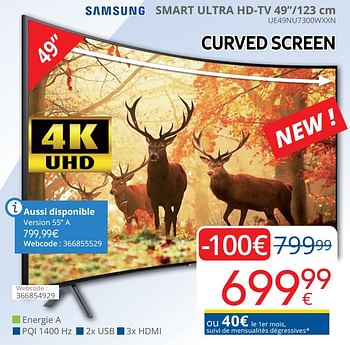 Promotions Samsung smart ultra hd-tv 49``-123 cm ue49nu7300wxxn - Samsung - Valide de 01/10/2018 à 28/10/2018 chez Eldi