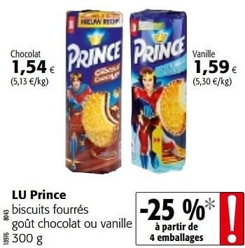 Promotions Lu prince biscuits fourrés goût chocolat ou vanille - Lu - Valide de 10/10/2018 à 23/10/2018 chez Colruyt